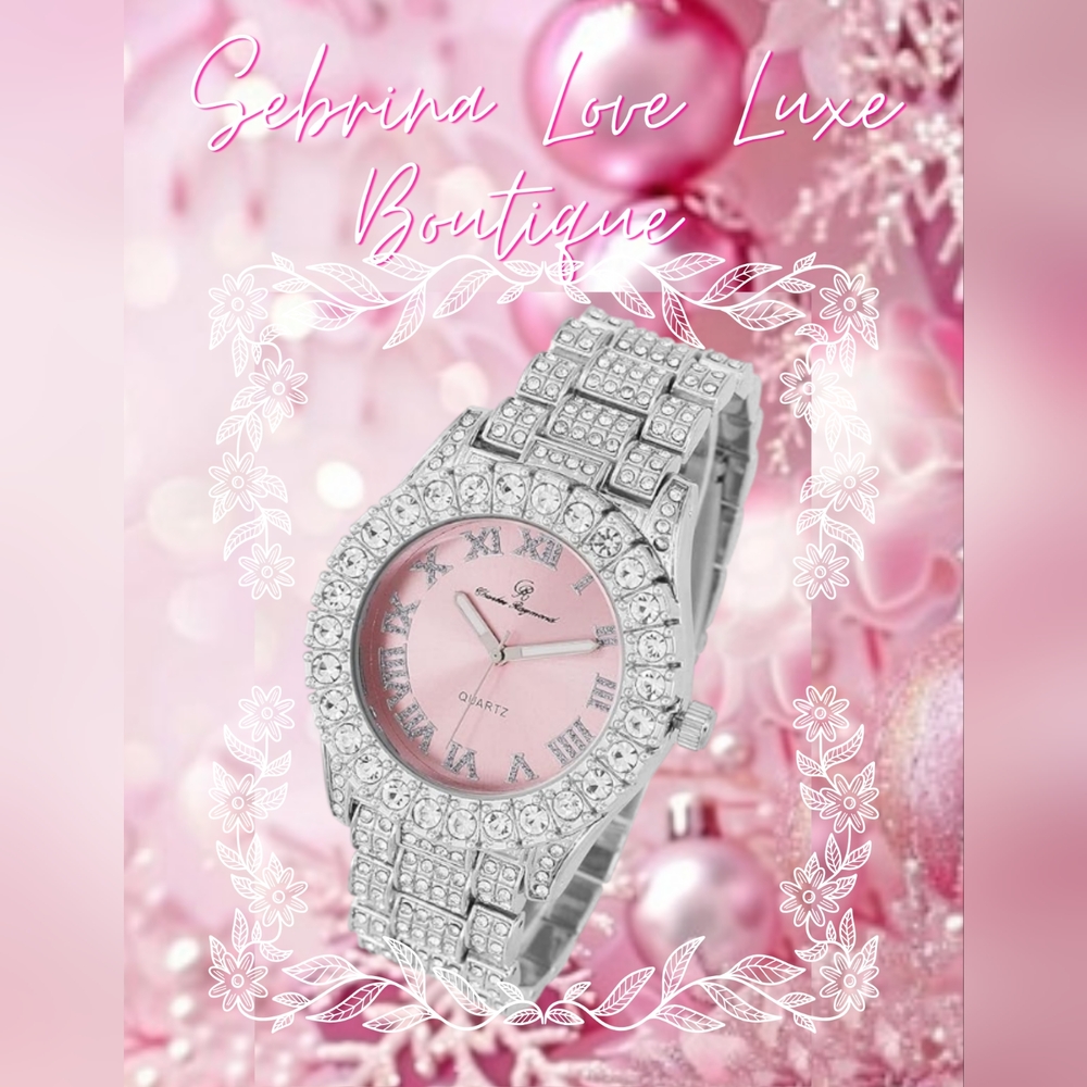 Beautiful Silver & Pink Color Diamante Crystal Bling Watch